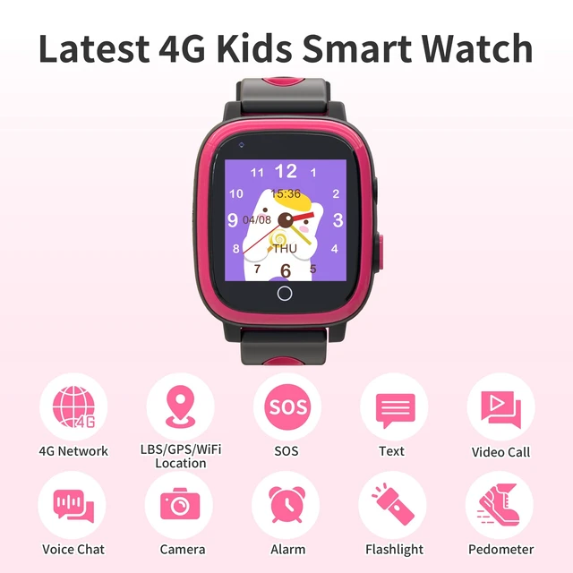 Alt view image 2 of 7 - 4G Kids Smart Watches Girls, Kids Watch with GPS Tracker Phone Call Video Call Voice Chat Alarm Clock SOS Camera Flashlight Gifts for Girls Age 5-12