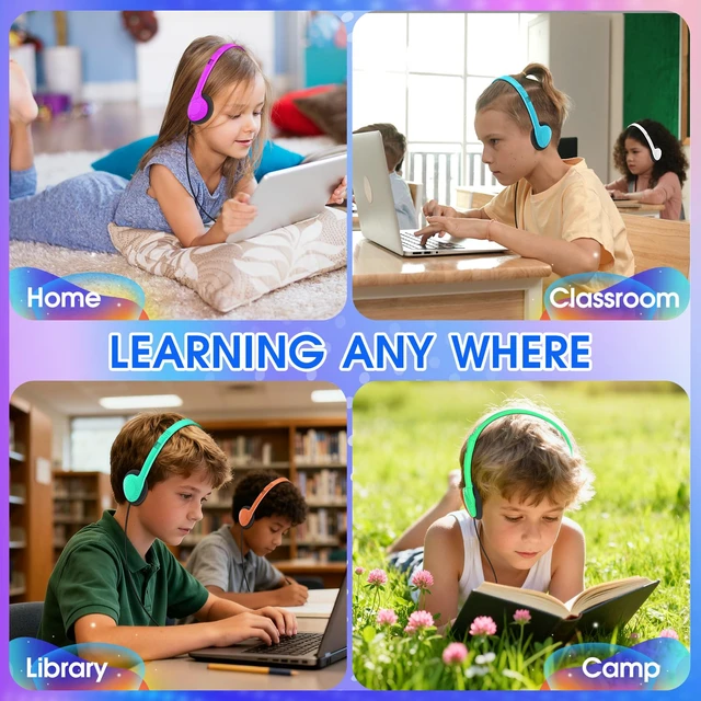 Alt view image 7 of 7 - Classroom Headphones Bulk 50 Pack for Kids School Students,Wholesale Headphones Class Set with 3.5mm Jack for Library Chromebook Laptop PC Computer(HLY002,8 Colors)