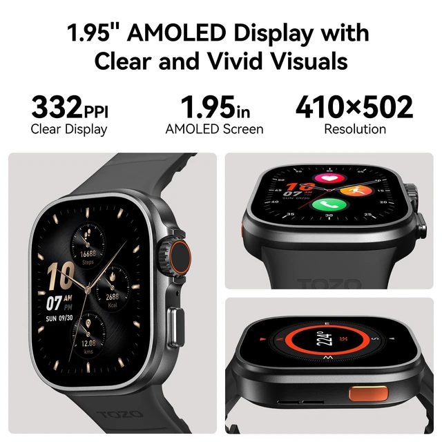 Alt view image 3 of 7 - Watch 1 Smart Watch for Men Women, GPS Activity Fitness Tracker 1.95" AMOLED Display, 3 ATM Waterproof, Bluetooth Call, Sleep Trackers, Heart Rate Monitor, 100+ Sports for Android iOS Black