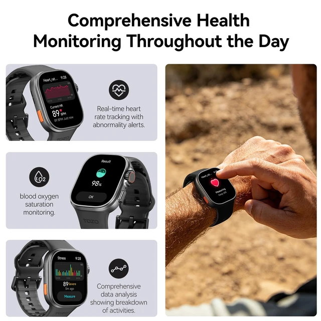 Alt view image 5 of 7 - Watch 1 Smart Watch for Men Women, GPS Activity Fitness Tracker 1.95" AMOLED Display, 3 ATM Waterproof, Bluetooth Call, Sleep Trackers, Heart Rate Monitor, 100+ Sports for Android iOS Black