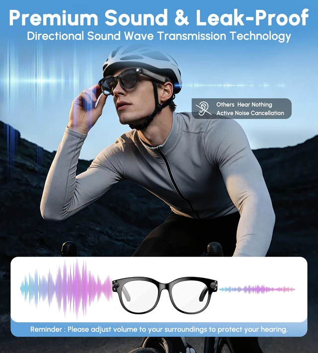 Alt view image 3 of 7 - AI Smart Glasses with Camera, 4K 8MP Video Recording Glasses, 3Set Lenses Video & Photo Capture, Audio Bluetooth Sunglasses, AI Assistant, Hands-Free Calls, Real-Time Translation, Object Recognition