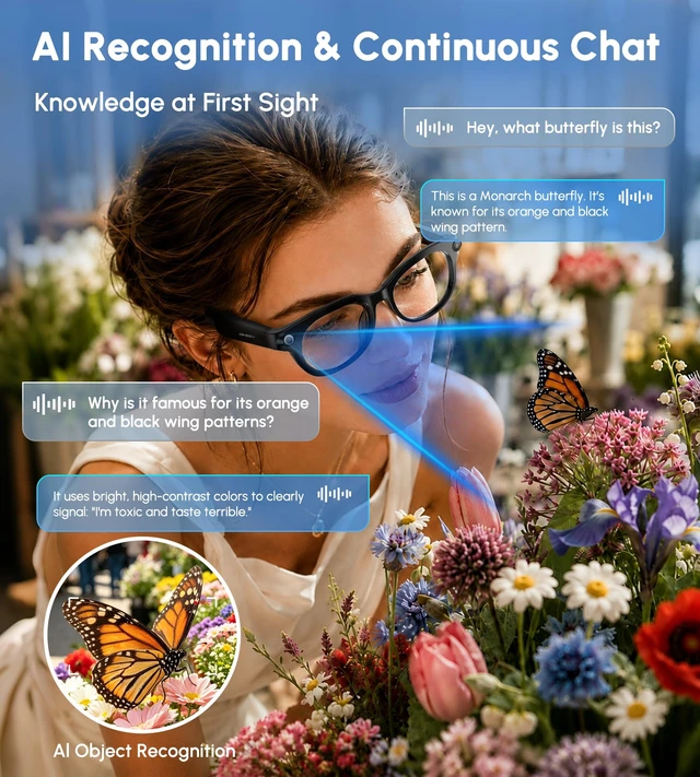 Alt view image 6 of 7 - AI Smart Glasses with Camera, 4K 8MP Video Recording Glasses, 3Set Lenses Video & Photo Capture, Audio Bluetooth Sunglasses, AI Assistant, Hands-Free Calls, Real-Time Translation, Object Recognition