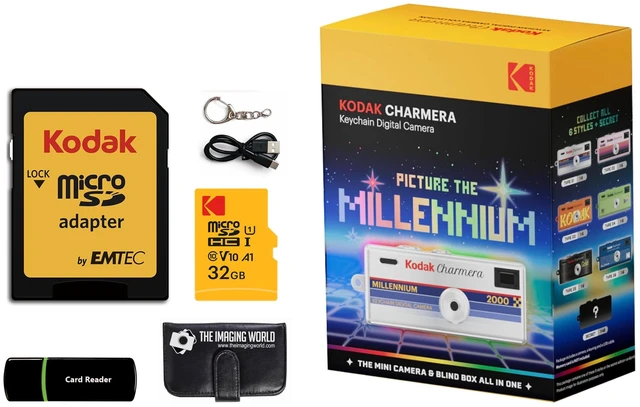 Main image of Kodak Charmera Millennium Key Chain Digital Camera (Random Style Blind Box) with 32 GB Micro SDHC Card and Reader, Memory Card Wallet Bundle