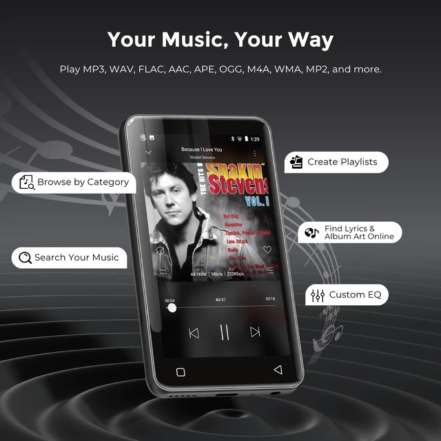 Alt view image 3 of 7 - G1 80GB MP3 Player with Bluetooth and WiFi, Spotify Music Player 4" Touchscreen, Parental Controls, Audible, Libby, Pandora, Expandable to 1TB, Minitablet, MP3 MP4 Player for Kids Black