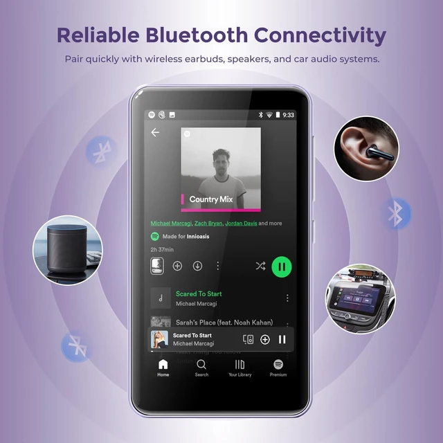 Alt view image 5 of 7 - G1 80GB MP3 Player with Bluetooth and WiFi, Spotify Music Player 4" Touchscreen, Parental Controls, Audible, Libby, Pandora, Expandable to 1TB,Minitablet,MP3 MP4 Player for Kids Purple White