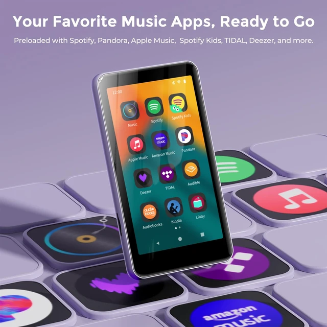 Alt view image 6 of 7 - G1 80GB MP3 Player with Bluetooth and WiFi, Spotify Music Player 4" Touchscreen, Parental Controls, Audible, Libby, Pandora, Expandable to 1TB,Minitablet,MP3 MP4 Player for Kids Purple White