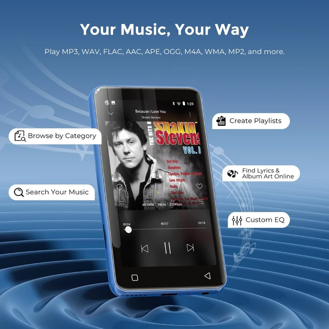 Alt view image 3 of 7 - G1 80GB MP3 Player with Bluetooth and WiFi, Spotify Music Player 4" Touchscreen, Parental Controls, Audible, Libby, Pandora, Expandable to 1TB, Minitablet, MP3 MP4 Player for Kids Blue White