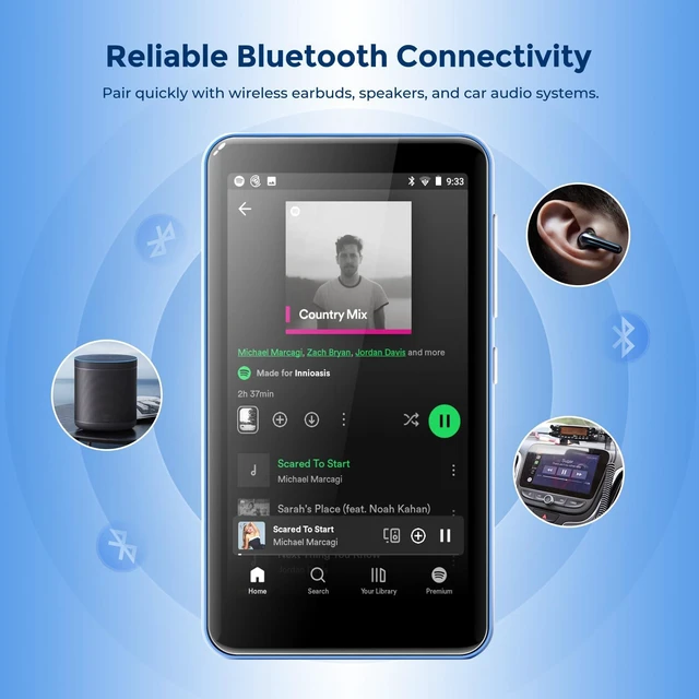 Alt view image 5 of 7 - G1 80GB MP3 Player with Bluetooth and WiFi, Spotify Music Player 4" Touchscreen, Parental Controls, Audible, Libby, Pandora, Expandable to 1TB, Minitablet, MP3 MP4 Player for Kids Blue White