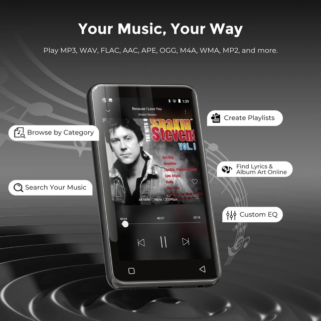 Alt view image 3 of 7 - G1 80GB MP3 Player with Bluetooth and WiFi, Spotify Music Player 4" Touchscreen, Parental Controls, Audible, Libby, Pandora, Expandable to 1TB, Minitablet, MP3 MP4 Player for Kids Grey