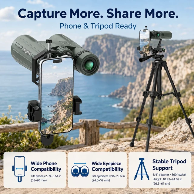 Alt view image 5 of 7 - 14x45 Binoculars for Adults High Powered Binoculars with Tripod Compact Waterproof Binocular with Phone Adapter & Case Bird Watching Stargazing Hiking Wildlife Viewing Cruise ship Travel