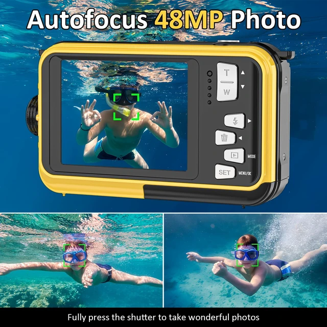 Alt view image 4 of 6 - 4K Underwater Camera, 16FT Waterproof Camera, 64MP Dual-Screen Autofocus, Floatable Compact Design, 32GB Card, 1250mAh Battery and Type-C Port for Selfies, Snorkeling and Travel
