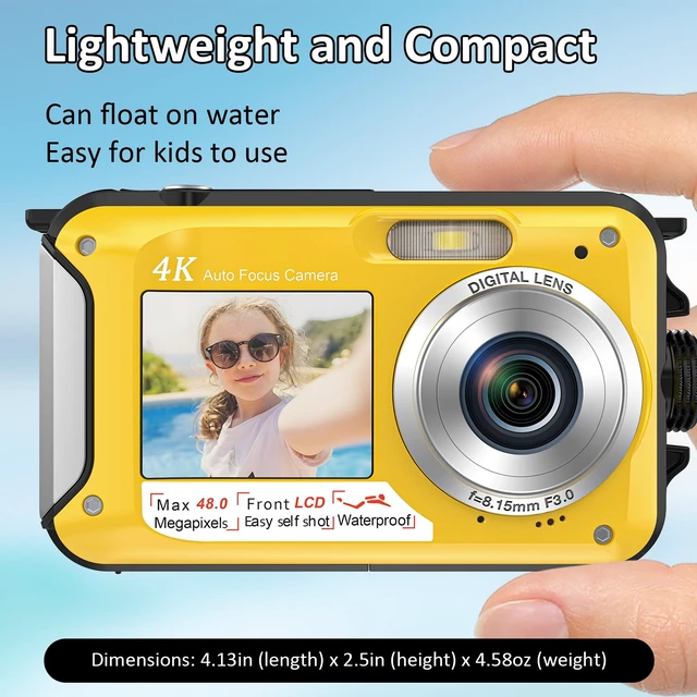Alt view image 6 of 6 - 4K Underwater Camera, 16FT Waterproof Camera, 64MP Dual-Screen Autofocus, Floatable Compact Design, 32GB Card, 1250mAh Battery and Type-C Port for Selfies, Snorkeling and Travel