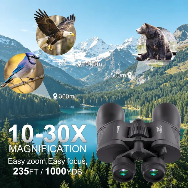 Alt view image 3 of 7 - 10-30X50 Zoom Binoculars for Adults, High Powered Military Binoculars for Bird Watching, Hunting, Outdoor, Hiking, Concerts Large View, Waterproof, BK7 Prism, FMC Lens, Low Light Night Vision