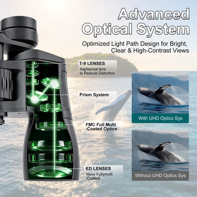 Alt view image 4 of 7 - 10-30X50 Zoom Binoculars for Adults, High Powered Military Binoculars for Bird Watching, Hunting, Outdoor, Hiking, Concerts Large View, Waterproof, BK7 Prism, FMC Lens, Low Light Night Vision