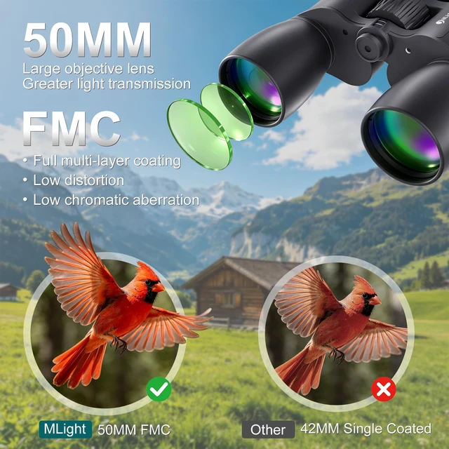 Alt view image 5 of 7 - 10-30X50 Zoom Binoculars for Adults, High Powered Military Binoculars for Bird Watching, Hunting, Outdoor, Hiking, Concerts Large View, Waterproof, BK7 Prism, FMC Lens, Low Light Night Vision