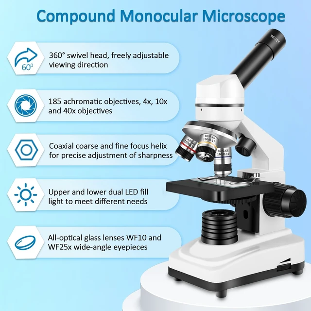 Alt view image 2 of 7 - Microscope,40X-2000X Microscope with Phone Adapter & Slides Set,Suitable for Students School Lab and Home Education (Monocular Microscope)