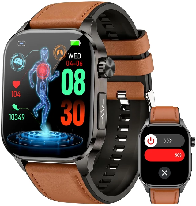 Main image of Smart Watch for Men Women, 2.04" AMOLED Fitness Tracker with Bluetooth Call, Heart Rate SpO2 Blood Pressure HRV Sleep Stress, 150 Sports Modes, IP68 Waterproof for Android iOS (Brown)