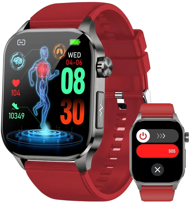 Main image of Smart Watch for Men Women, 2.04" AMOLED Fitness Tracker with Bluetooth Call, Heart Rate SpO2 Blood Pressure HRV Sleep Stress, 150 Sports Modes, IP68 Waterproof for Android iOS (Red)