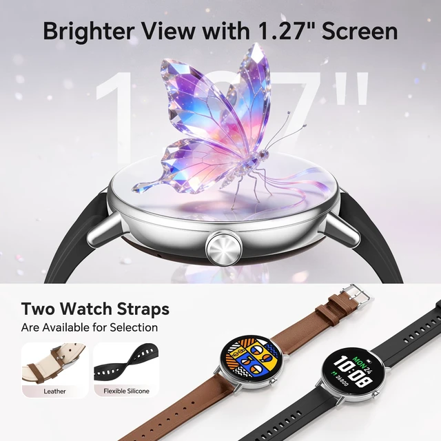 Alt view image 2 of 7 - Smart Watch for Women, 40mm HD Fitness Tracker, Answer & Make Call for iPhone/Android/Samsung, Heart Rate/Stress/Sleep Monitor, 7 Day Battery, 110+ Sports Modes, 2 Band, IP68, Black