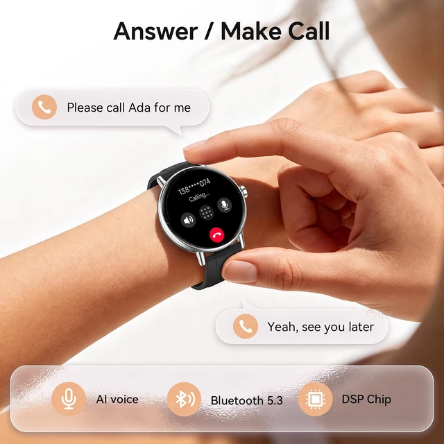 Alt view image 3 of 7 - Smart Watch for Women, 40mm HD Fitness Tracker, Answer & Make Call for iPhone/Android/Samsung, Heart Rate/Stress/Sleep Monitor, 7 Day Battery, 110+ Sports Modes, 2 Band, IP68, Black