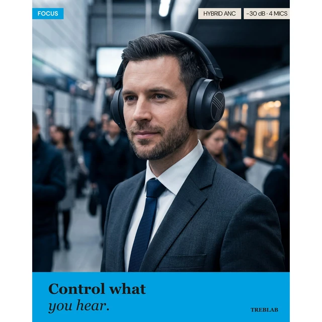 Alt view image 2 of 7 - Z7-Pro Noise Cancelling Over Ear Headphones Wireless Bluetooth Hybrid ANC -30dB, 38H Battery, Transparency Mode, Foldable with Case, Multipoint BT 5.3, Gaming Mode 65ms, USB-C, AUX