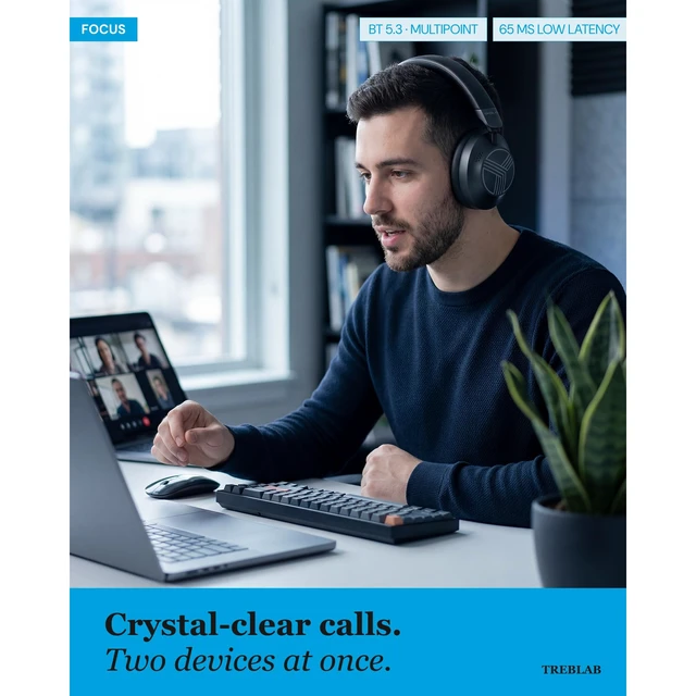 Alt view image 6 of 7 - Z7-Pro Noise Cancelling Over Ear Headphones Wireless Bluetooth Hybrid ANC -30dB, 38H Battery, Transparency Mode, Foldable with Case, Multipoint BT 5.3, Gaming Mode 65ms, USB-C, AUX