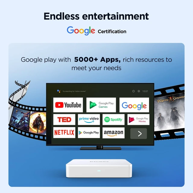 Alt view image 6 of 7 - KP1 Android TV Box Google Certified 4K Streaming Device 2GB RAM 16GB ROM with Voice Search, Chromecast Built-in Dolby Audio WiFi5 Bluetooth 5.0, Smart Home Entertainment (White)