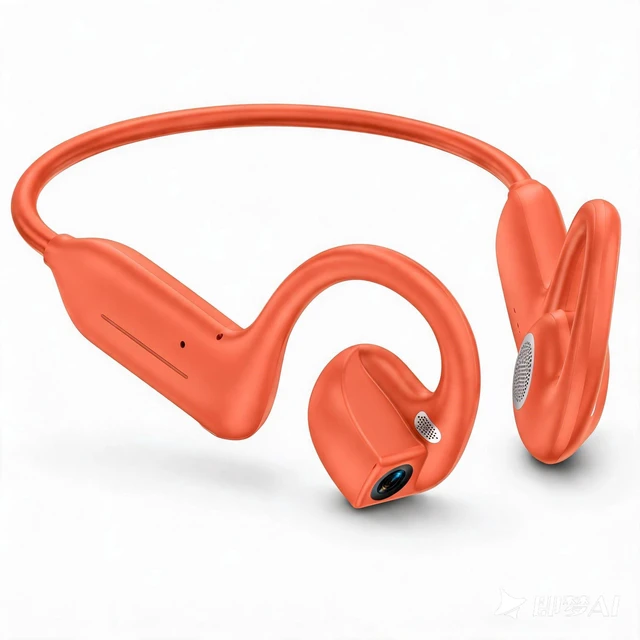 Main image of E12 Bone Conduction Headphones with Camera, Open-Ear Bluetooth Earbuds (Orange Color)