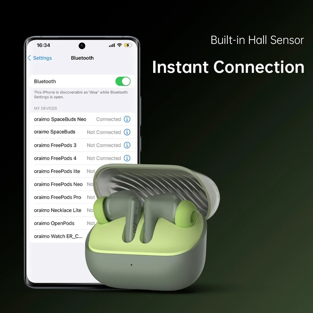 Alt view image 7 of 7 - SpaceBuds Neo Wireless Bluetooth Earbuds in-Ear Headphones,Green Bluetooth 5.4, 30H Playtime, Built-in Mic for Clear Talk, Immersive Game Mode, and App Control, for Daily Use