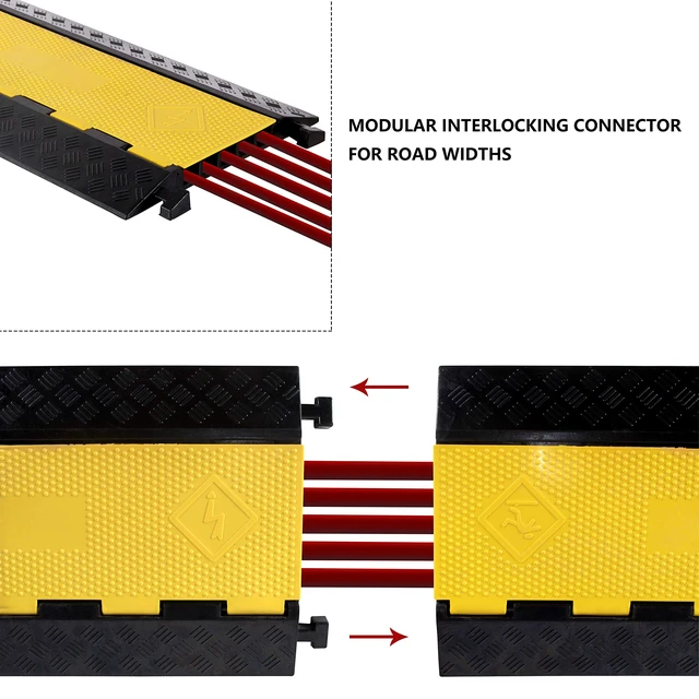 Alt view image 4 of 7 - 1 Pack Rubber Cable Ramp Hose Cable Protector Ramp 5 Channel 22000Lbs Load Capacity Traffic Speed Bump Wires Power Lines Extension Cord Cover for Indoor Outdoor