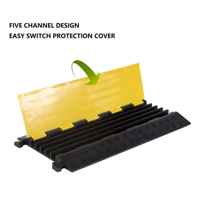 Alt view image 6 of 7 - 1 Pack Rubber Cable Ramp Hose Cable Protector Ramp 5 Channel 22000Lbs Load Capacity Traffic Speed Bump Wires Power Lines Extension Cord Cover for Indoor Outdoor