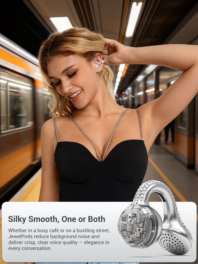 Alt view image 2 of 7 - JewelPods C01 Pro Open Ear Headphones, SLV Luxury Jewelry, Wireless Earbuds