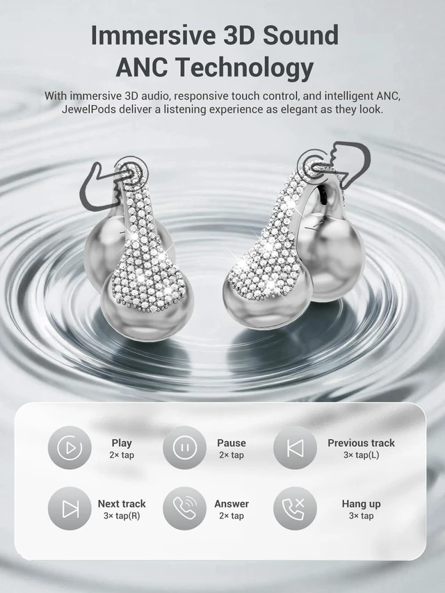 Alt view image 6 of 7 - JewelPods C01 Pro Open Ear Headphones, SLV Luxury Jewelry, Wireless Earbuds