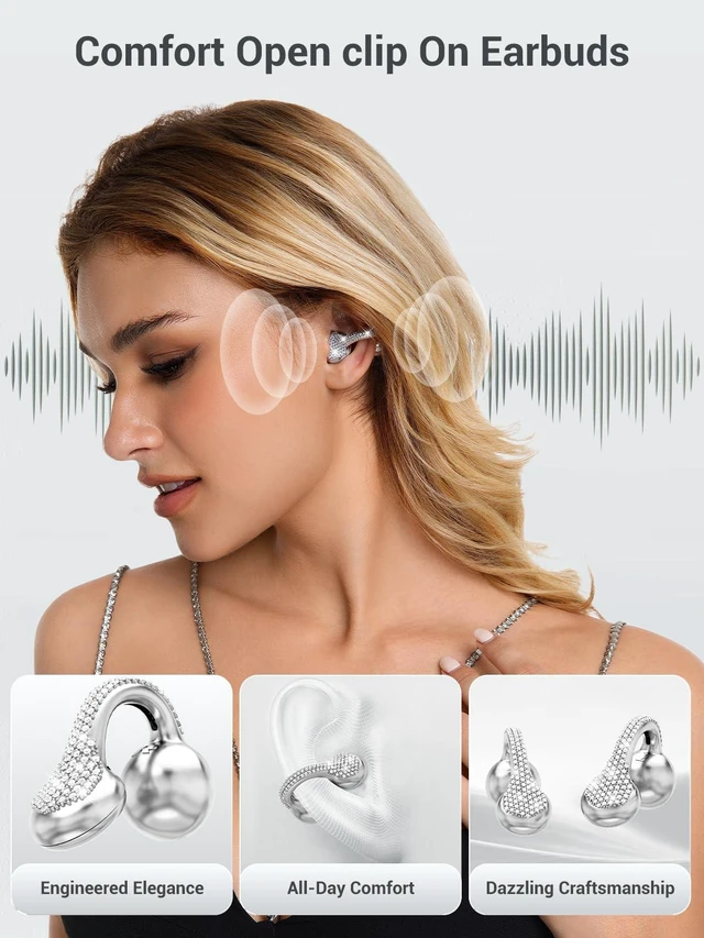 Alt view image 4 of 7 - JewelPods C01 Pro Open Ear Headphones, SLV Luxury Jewelry, Wireless Earbuds