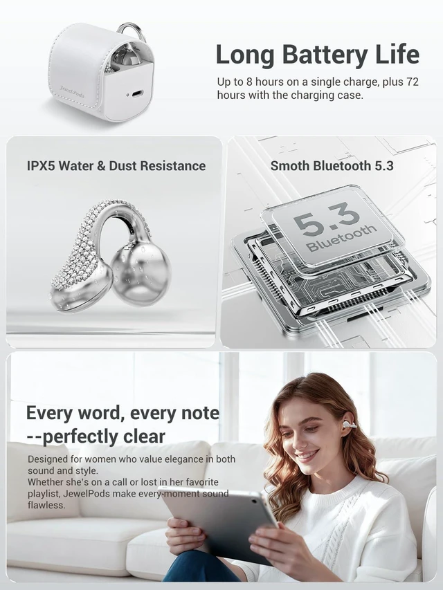Alt view image 7 of 7 - JewelPods C01 Pro Open Ear Headphones, SLV Luxury Jewelry, Wireless Earbuds