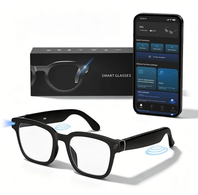 Main image of Smart Glasses with Camera and Bluetooth,HD Video Recording,Clear Lens Voice Control,Open-Ear Bluetooth Audio, Hands-Free Calls Multi-Language Translation, Anti-Shake Video Photo Capture
