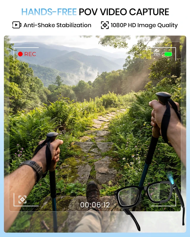 Alt view image 5 of 7 - Smart Glasses with Camera and Bluetooth,HD Video Recording,Clear Lens Voice Control,Open-Ear Bluetooth Audio, Hands-Free Calls Multi-Language Translation, Anti-Shake Video Photo Capture