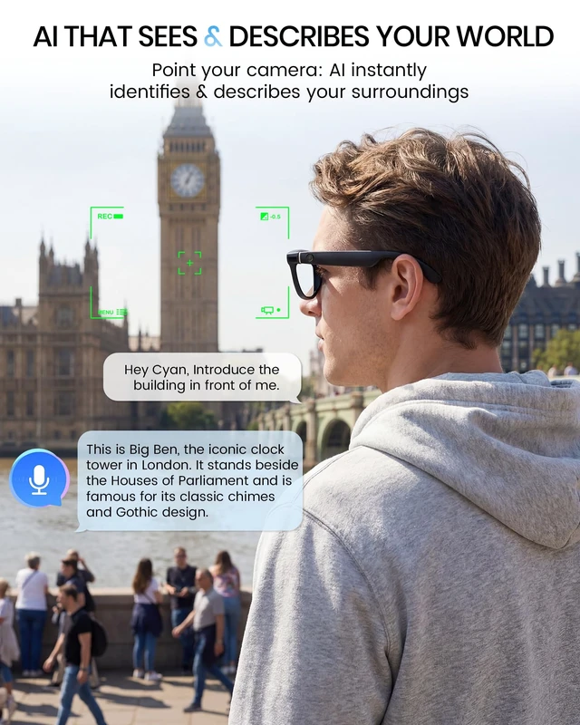 Alt view image 6 of 7 - Smart Glasses with Camera and Bluetooth,HD Video Recording,Clear Lens Voice Control,Open-Ear Bluetooth Audio, Hands-Free Calls Multi-Language Translation, Anti-Shake Video Photo Capture