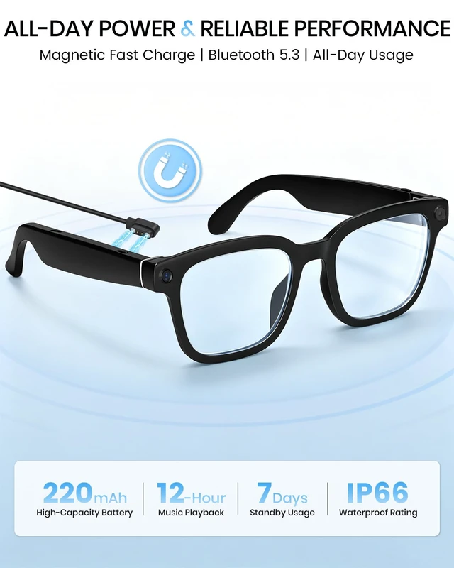 Alt view image 7 of 7 - Smart Glasses with Camera and Bluetooth,HD Video Recording,Clear Lens Voice Control,Open-Ear Bluetooth Audio, Hands-Free Calls Multi-Language Translation, Anti-Shake Video Photo Capture