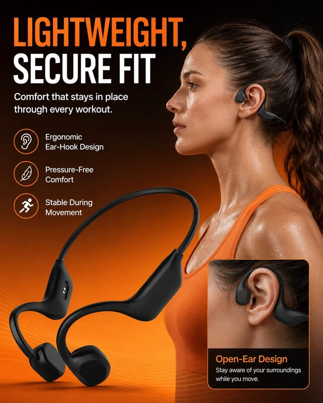 Alt view image 2 of 7 - Bone Conduction Swimming Headphones, IPX8 Waterproof Open Ear Bluetooth 6.0 Wireless Sports Headphones with 13H Playtime, Neckband Earphones with Magnetic Charging for Swimming Running Cycling Workout