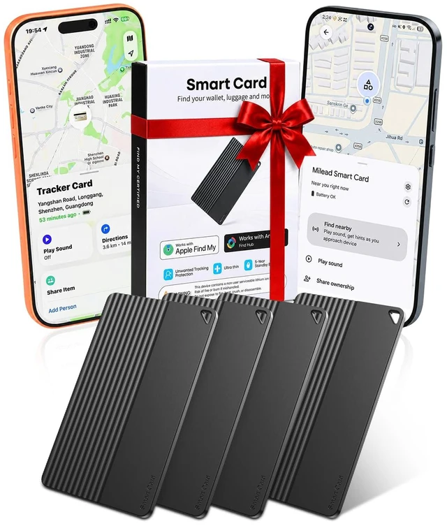 Main image of (4 Pack) Wallet Tracker Card (iOS and Android), 5 Years Battery Smart Card 0.09 Slim Tracking Card Work with Apple Find My & Google Find Hub, GPS Locator for Luggage Passports, Backpack