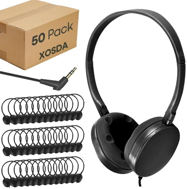 Main image of 50 Pack Bulk Classroom Headphones for Kids Students School, Wholesale Wired On-Ear Headphones for Children Toddler Boys Girls Chromebook Laptop PC