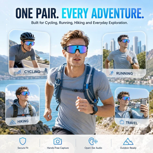 Alt view image 6 of 7 - AI Smart Glasses with Camera, 1080P Video Recording Sunglasses, ChatGPT Voice Assistant, Dual Mic ENC & Bone Conduction Open-Ear Audio, 139 Languages Translation for Cycling Travel, 300mAh