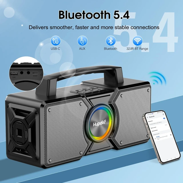 Alt view image 3 of 7 - Speakers Bluetooth Wireless,160W Max Loud Bass Outdoor Speaker, IPX7 Waterproof, Boombox Sound, All Day Battery, Wireless TWS Pairing Speakers Portable for Party, Outsides, Beach,Garage