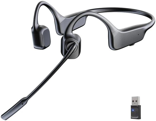 Main image of Bone Conduction Headphones with Microphone Boom, Open Ear Wireless Bluetooth Headset with USB Dongle for PC, AI Noise Cancelling Mic, Bone Conducting Headset for Office Remote Work Sports Driving