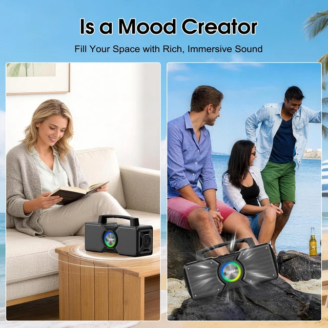 Alt view image 7 of 7 - Speakers Bluetooth Wireless,160W Max Loud Bass Outdoor Speaker, IPX7 Waterproof, Boombox Sound, All Day Battery, Wireless TWS Pairing Speakers Portable for Party, Outsides, Beach,Garage