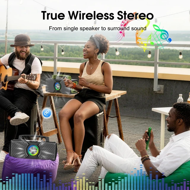 Alt view image 5 of 7 - Speakers Bluetooth Wireless,160W Max Loud Bass Outdoor Speaker, IPX7 Waterproof, Boombox Sound, All Day Battery, Wireless TWS Pairing Speakers Portable for Party, Outsides, Beach,Garage