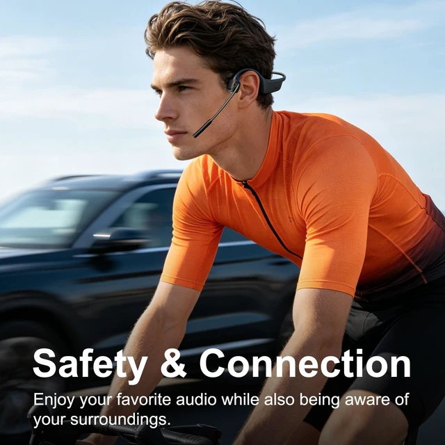 Alt view image 7 of 7 - Bone Conduction Headphones with Microphone Boom, Open Ear Wireless Bluetooth Headset with USB Dongle for PC, AI Noise Cancelling Mic, Bone Conducting Headset for Office Remote Work Sports Driving