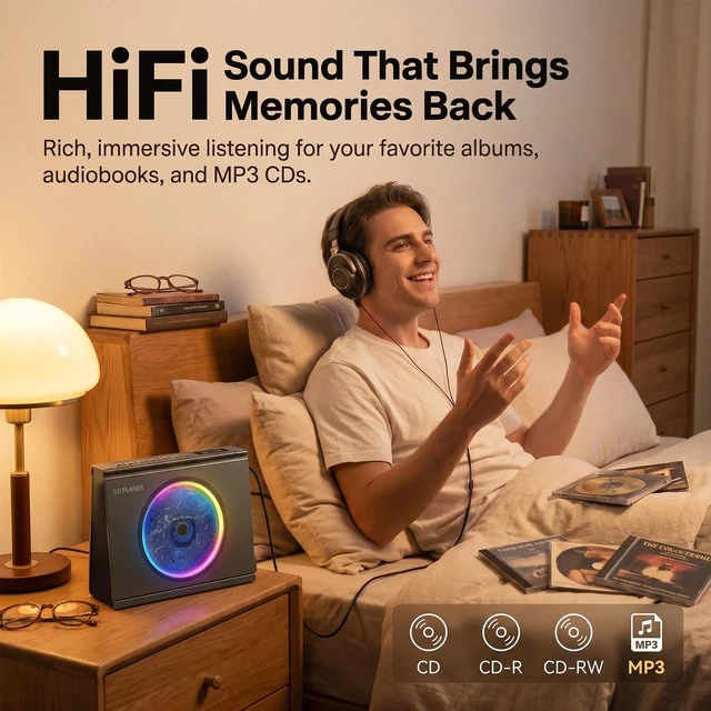 Alt view image 2 of 7 - CD Player Portable Bluetooth CD Players for Home 4000mAh Rechargable Portable CD Player with Hifi Sound & Dual Bluetooth & Dual Speakers & LCD Screen Display & Timer FM Radio Eldly Friendly
