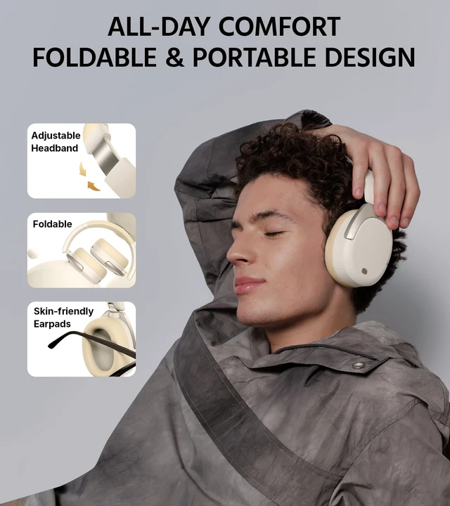 Alt view image 7 of 7 - W830NB Wireless Over Ear Headphones, 94H Playtime, Ivory 45dB Active Noise Cancelling, LDAC Hi-Res Sound, Spatial Audio, Fast Charging, Multipoint Connection, Bluetooth 5.4